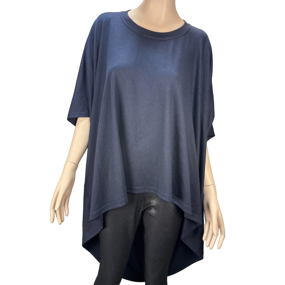 Aakasha Womens Oversized Boxy Tunic Top High Low Size M Navy Blue Lagenlook Boho